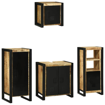 vidaXL Badezimmermöbel-Set 4 pcs Braun und Schwarz Massivholz Mango
