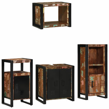 vidaXL Badezimmermöbel-Set mit Regal 4 pcs Massives upgecyceltes Holz