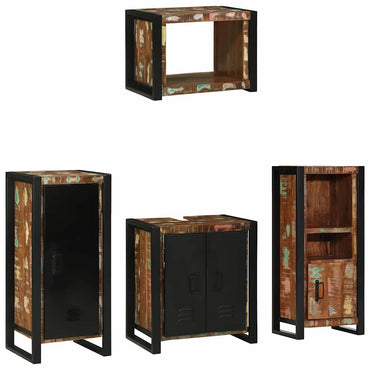 vidaXL Badezimmermöbel-Set mit Regal 4 pcs Massives upgecyceltes Holz