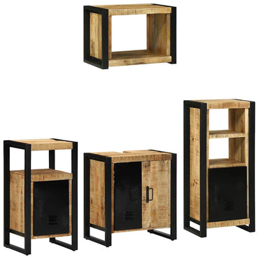 vidaXL Badezimmermöbel-Set 4 pcs Braun und Schwarz Massivholz Mango