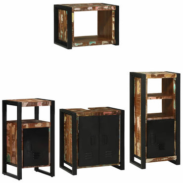 vidaXL Ensemble de meubles de salle de bain avec étagère 4 pcs Bois de récupération massif