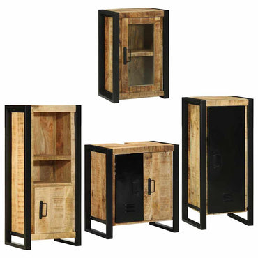 vidaXL Badezimmermöbel Set Wandmontiert 4 pcs Braun Massivholz Mango