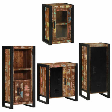 vidaXL Badezimmermöbel-Set mit Regal 4 pcs Mehrfarbig Massives Altholz