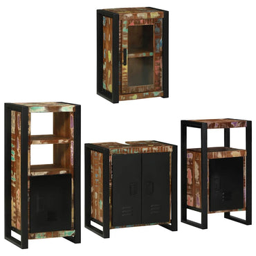 vidaXL Badezimmermöbel-Set mit Regal 4 pcs Mehrfarbig Massives Altholz