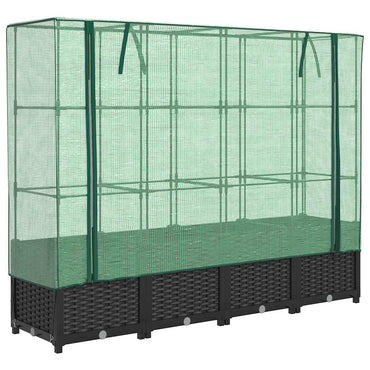 vidaXL Hochbeet mit Gewächshausabdeckung Rattanoptik 160x40x138 cm