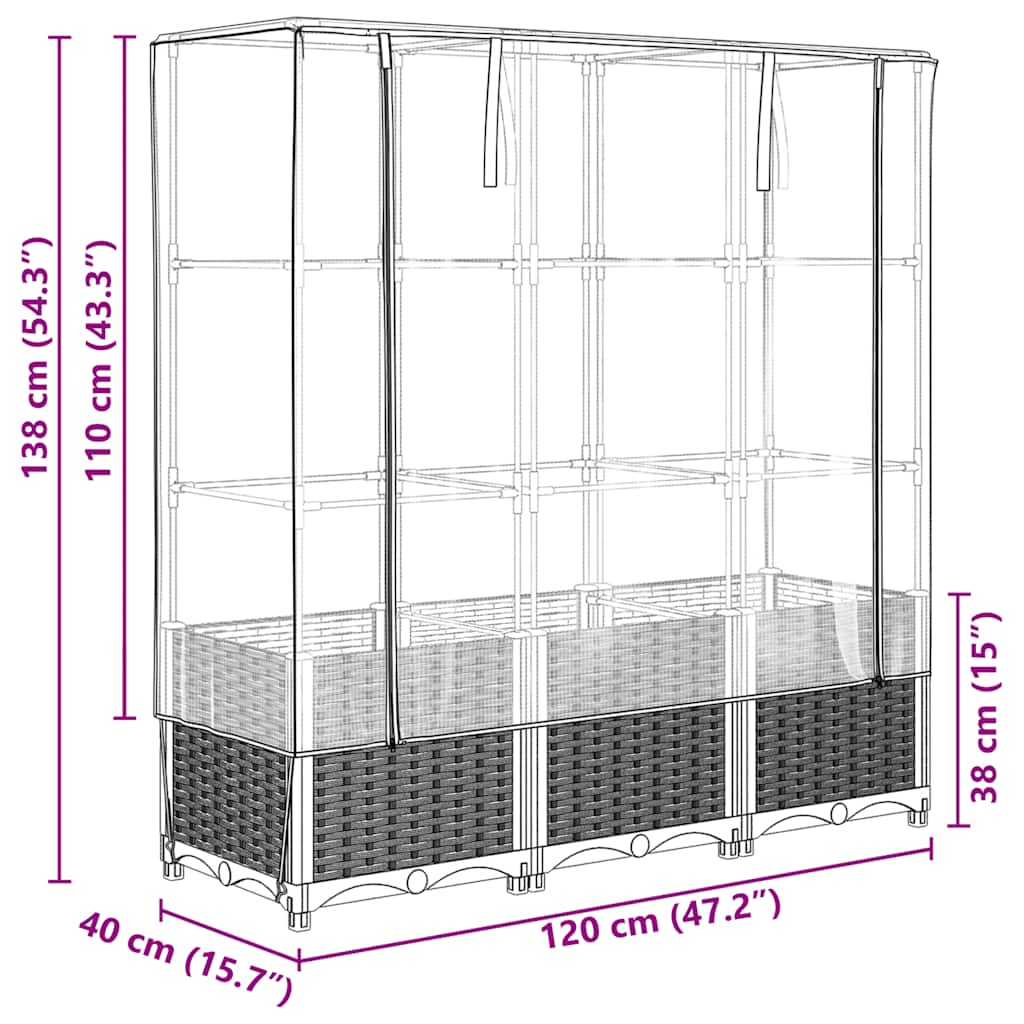 vidaXL Hochbeet mit Gewächshaus-Aufsatz Rattan-Optik 120x40x138 cm