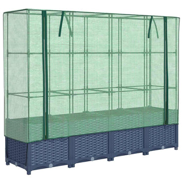 vidaXL Hochbeet mit Gewächshausabdeckung Rattanoptik 160x40x138 cm