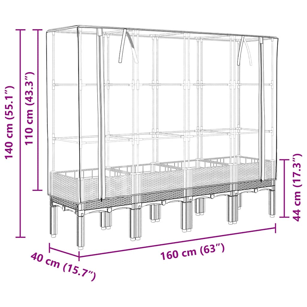 vidaXL Hochbeet mit Gewächshaus-Aufsatz Rattan-Optik 160x40x140 cm
