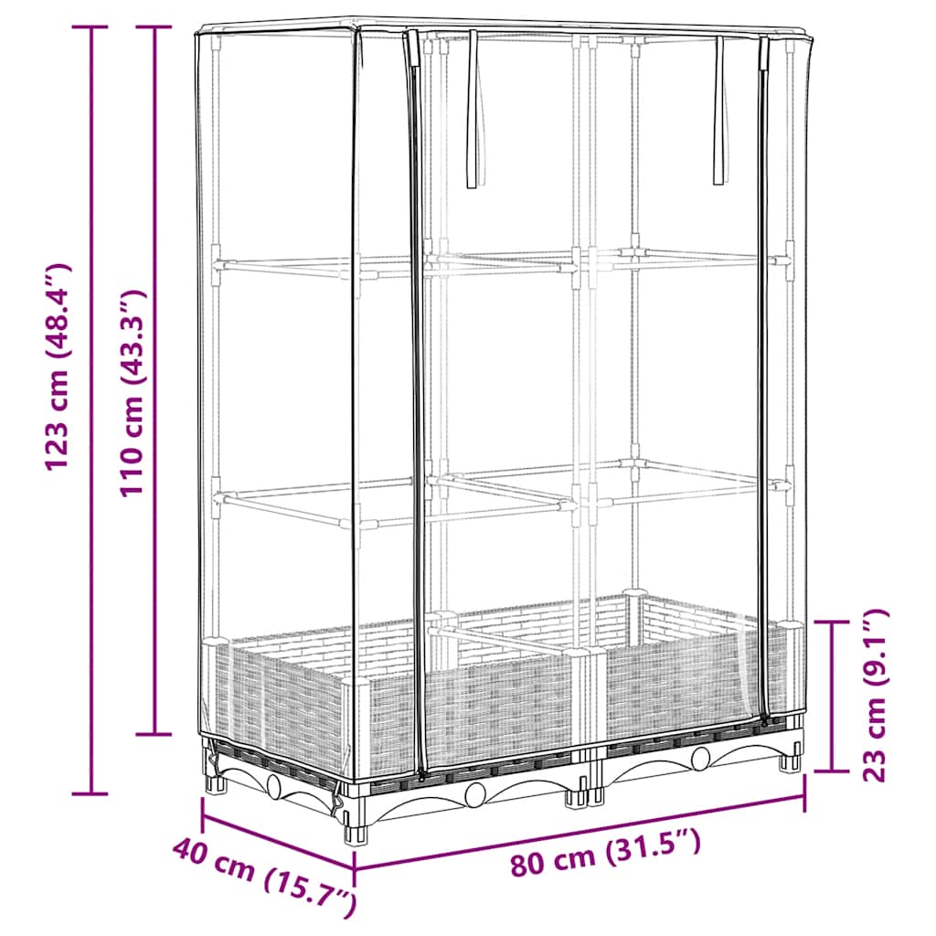 vidaXL Hochbeet mit Gewächshaus-Aufsatz Rattan-Optik 80x40x123 cm