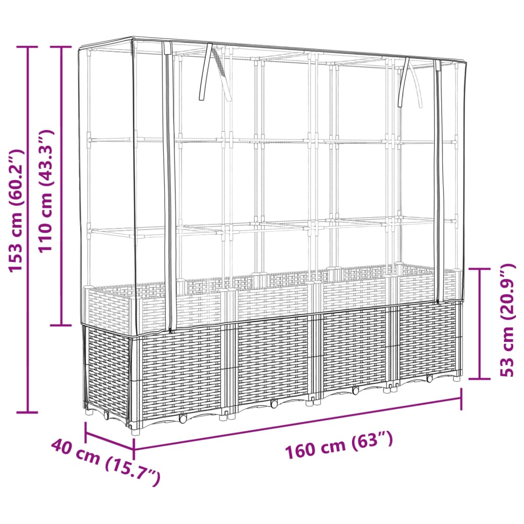 vidaXL Hochbeet mit Gewächshaus-Aufsatz Rattan-Optik 160x40x153 cm