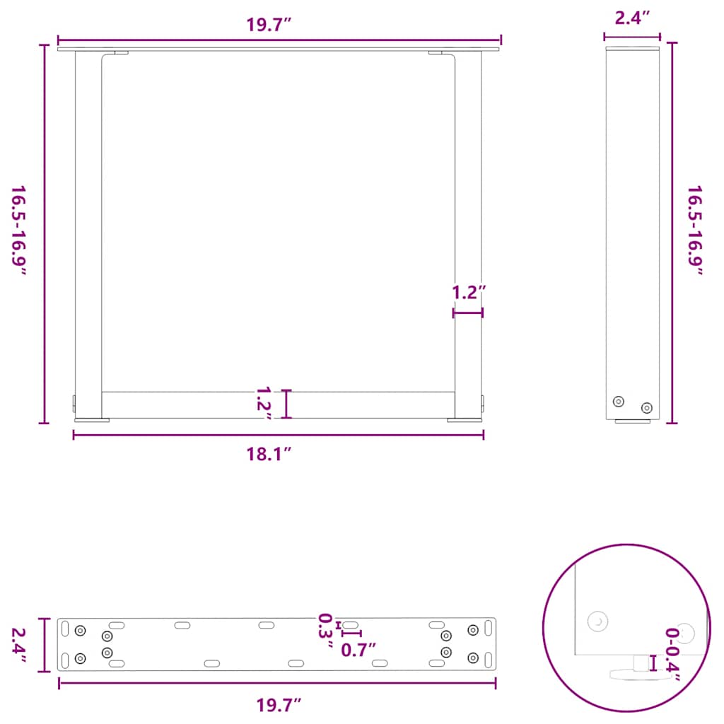 vidaXL Couchtischbeine U-Form 2 Stk. Weiß 50x(42-43) cm Stahl