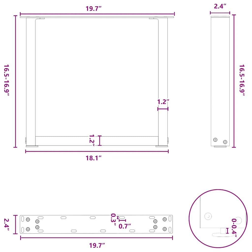 vidaXL Couchtischbeine U-Form 2 Stk. Anthrazit 50x(42-43) cm Stahl