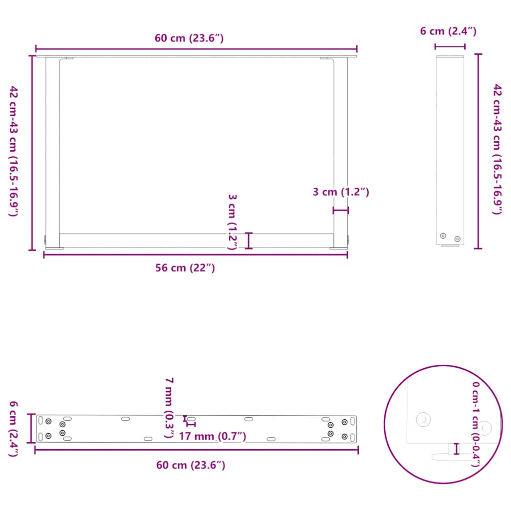 vidaXL Couchtischbeine U-Form 2 Stk. Weiß 60x(42-43) cm Stahl