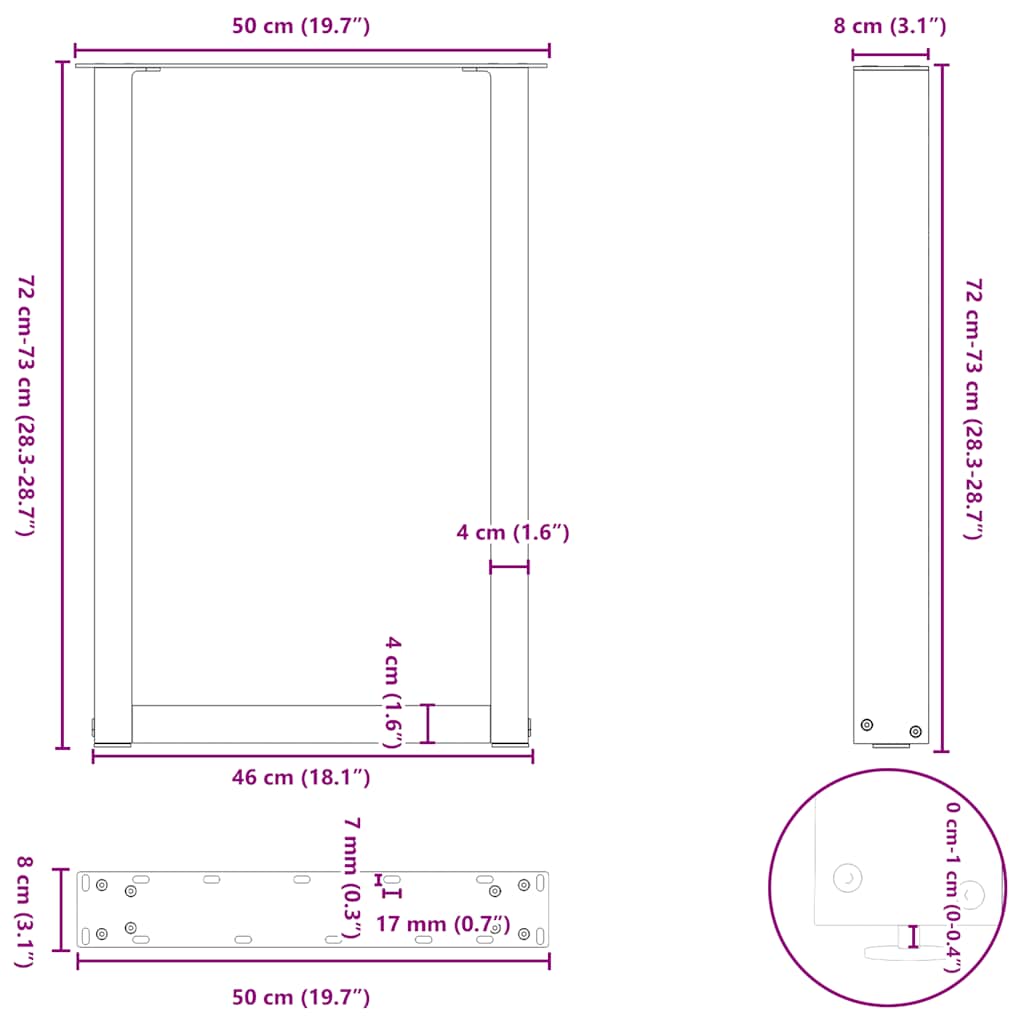 vidaXL Esstischbeine U-Form 2 Stk. Weiß 50x(72-73) cm Stahl