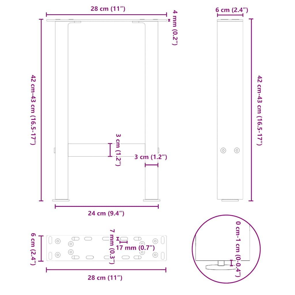 vidaXL Couchtischbeine Weiß 2 Stk. 28x(42-43) cm Stahl