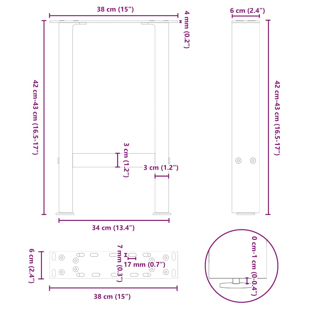 vidaXL Couchtischbeine Anthrazit 2 Stk. 38x(42-43) cm Stahl