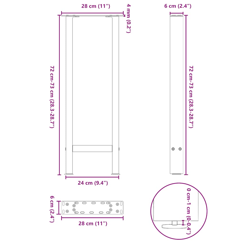 vidaXL Konsolentischbeine Weiß 2 Stk. 28x(72-73) cm Stahl