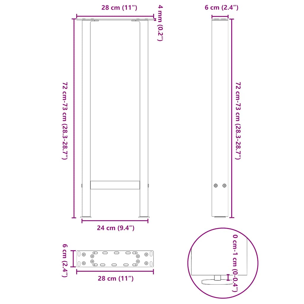 vidaXL Konsolentischbeine Anthrazit 2 Stk. 28x(72-73) cm Stahl