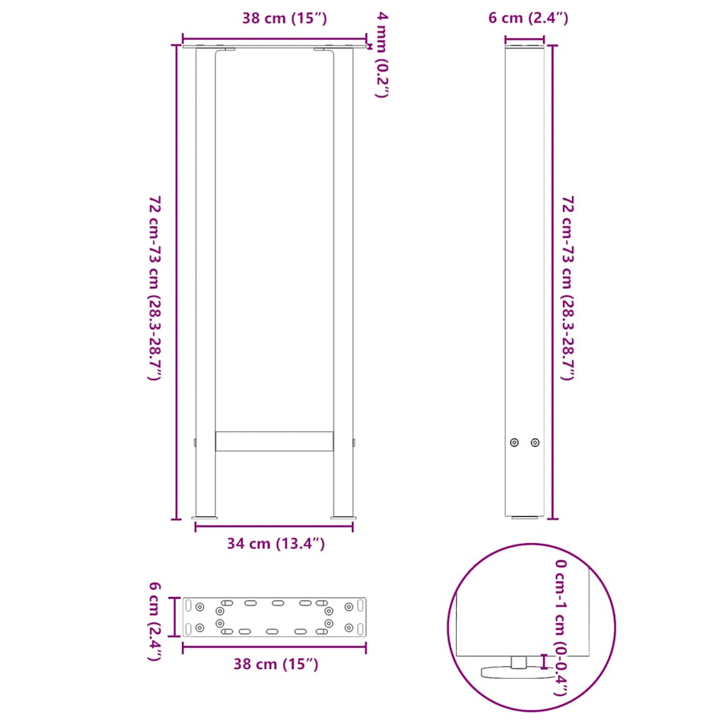 vidaXL Konsolentischbeine Schwarz 2 Stk. 38x(72-73) cm Stahl