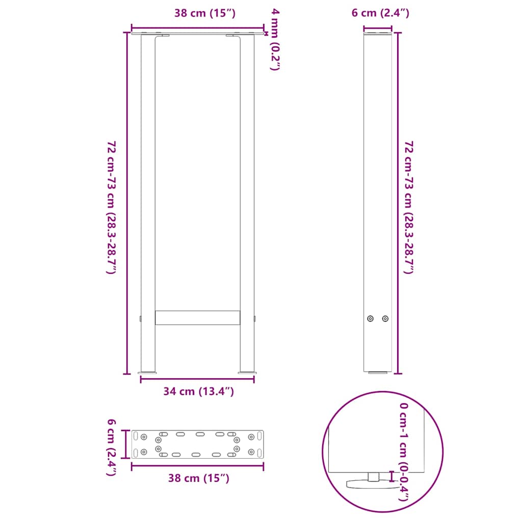 vidaXL Konsolentischbeine Weiß 2 Stk. 38x(72-73) cm Stahl