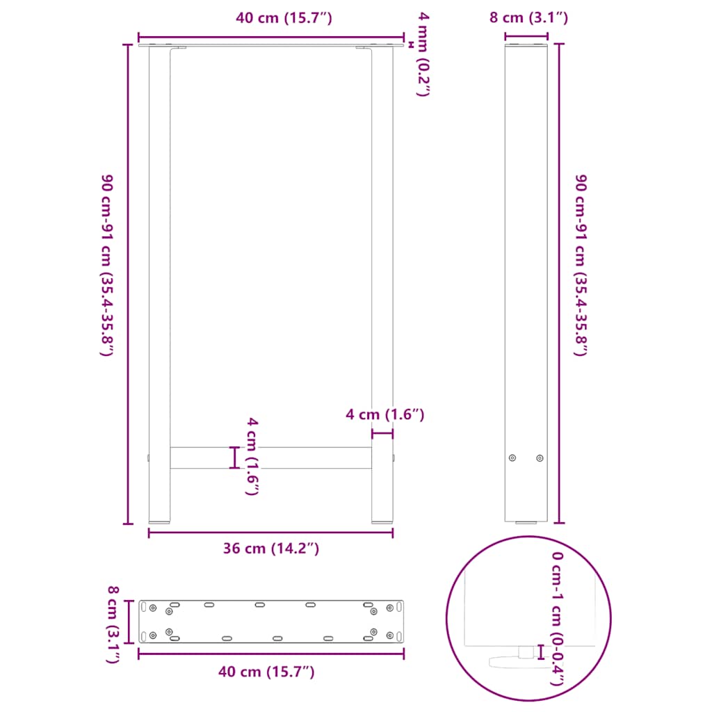 vidaXL Bartischbeine Naturstahl 2 Stk. 40x(90-91) cm Stahl
