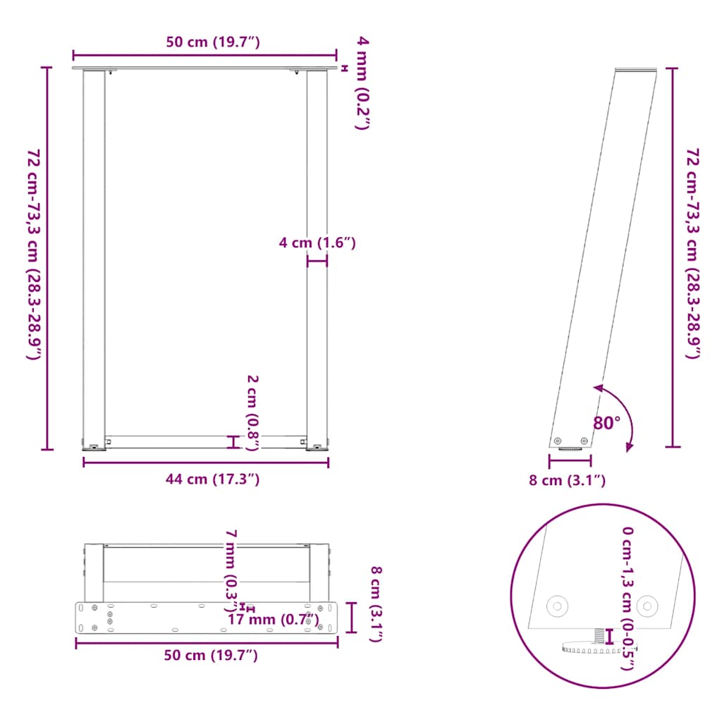 vidaXL Esstischbeine U-Form 2 Stk. Weiß 50x(72-73) cm Stahl