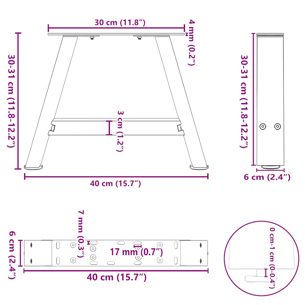 vidaXL Couchtischbeine A-Form 2 Stk. Weiß 40x(30-31) cm Stahl