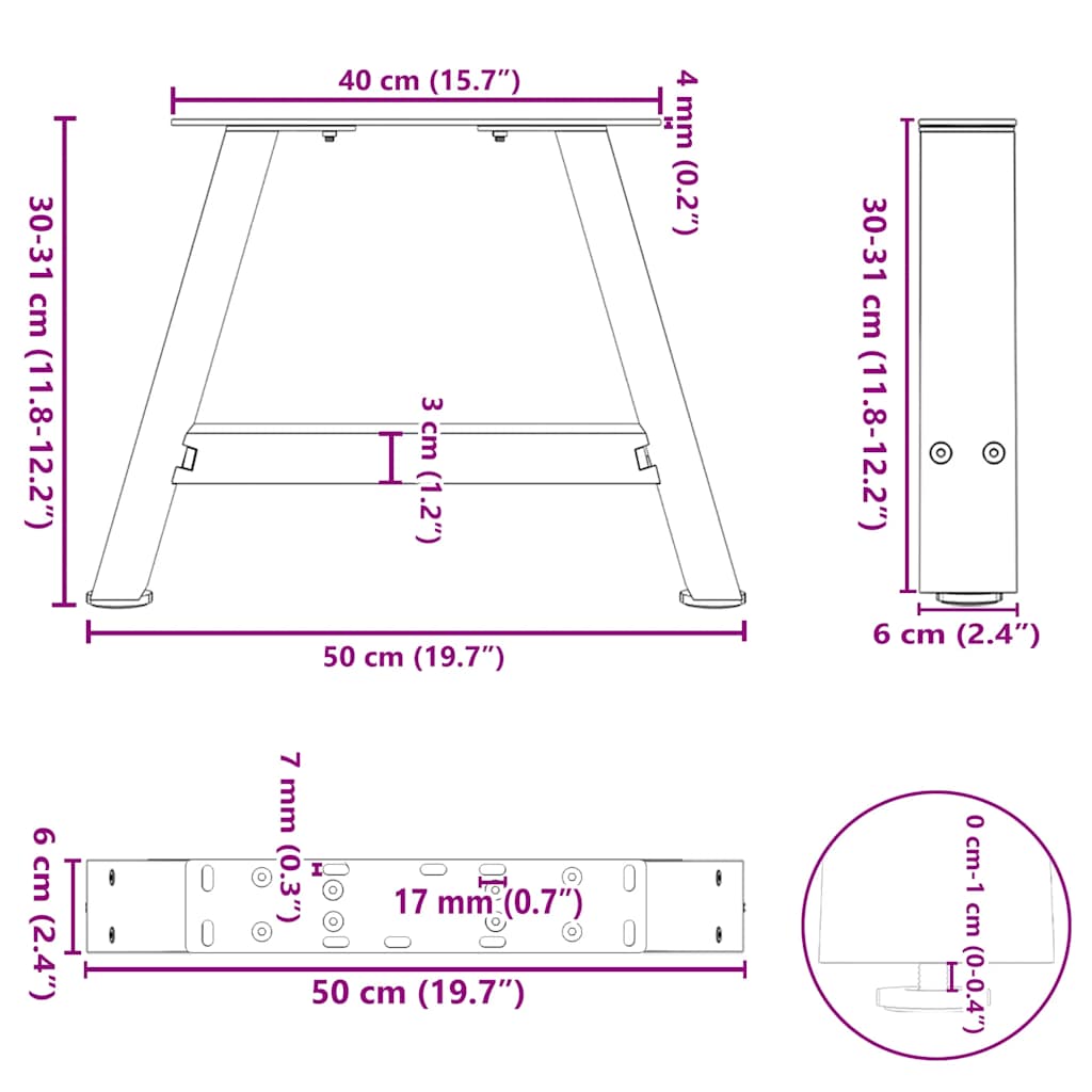 vidaXL Couchtischbeine A-Form 2 Stk. Weiß 50x(30-31) cm Stahl