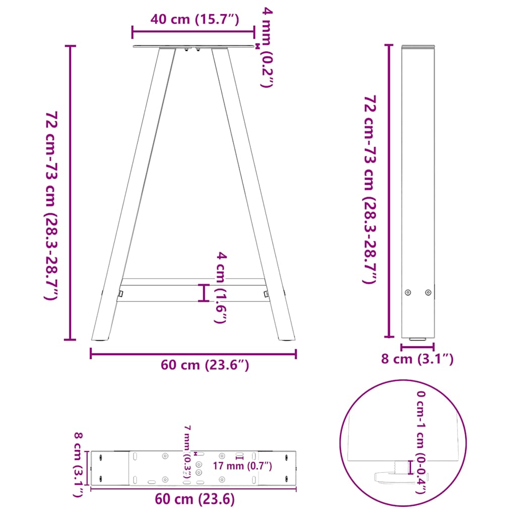 vidaXL Esstischbeine A-Form 2 Stk. Anthrazit 60x(72-73) cm Stahl