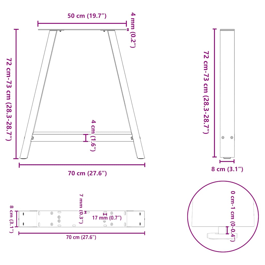 Esstischbeine A-Form 2 Stk. 70x(72-73) cm Stahl