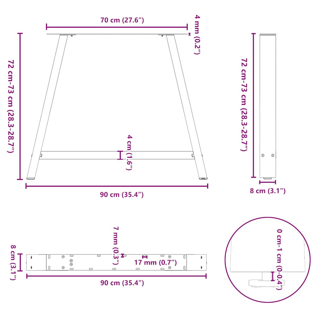 vidaXL Esstischbeine A-Form 2 Stk. Schwarz 90x(72-73) cm Stahl