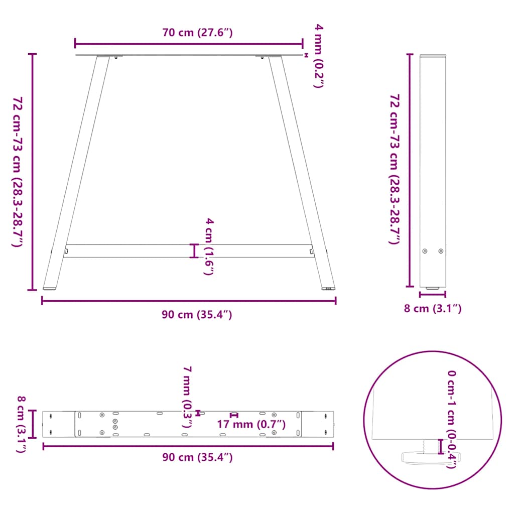 vidaXL Esstischbeine A-Form 2 Stk. Anthrazit 90x(72-73) cm Stahl