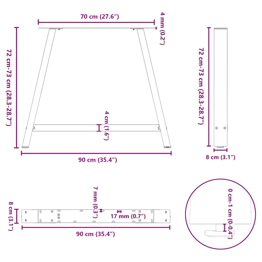 vidaXL Esstischbeine A-Form 2 Stk. 90x(72-73) cm Stahl