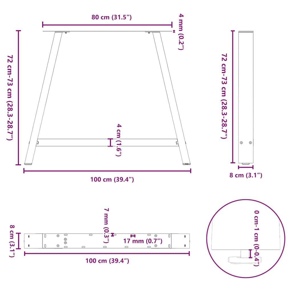 vidaXL Esstischbeine A-Form 2 Stk. Anthrazit 100x(72-73) cm Stahl