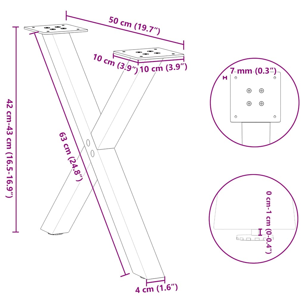vidaXL Couchtischbeine X-Form 2 Stk. Weiß 50x(42-43) cm Stahl