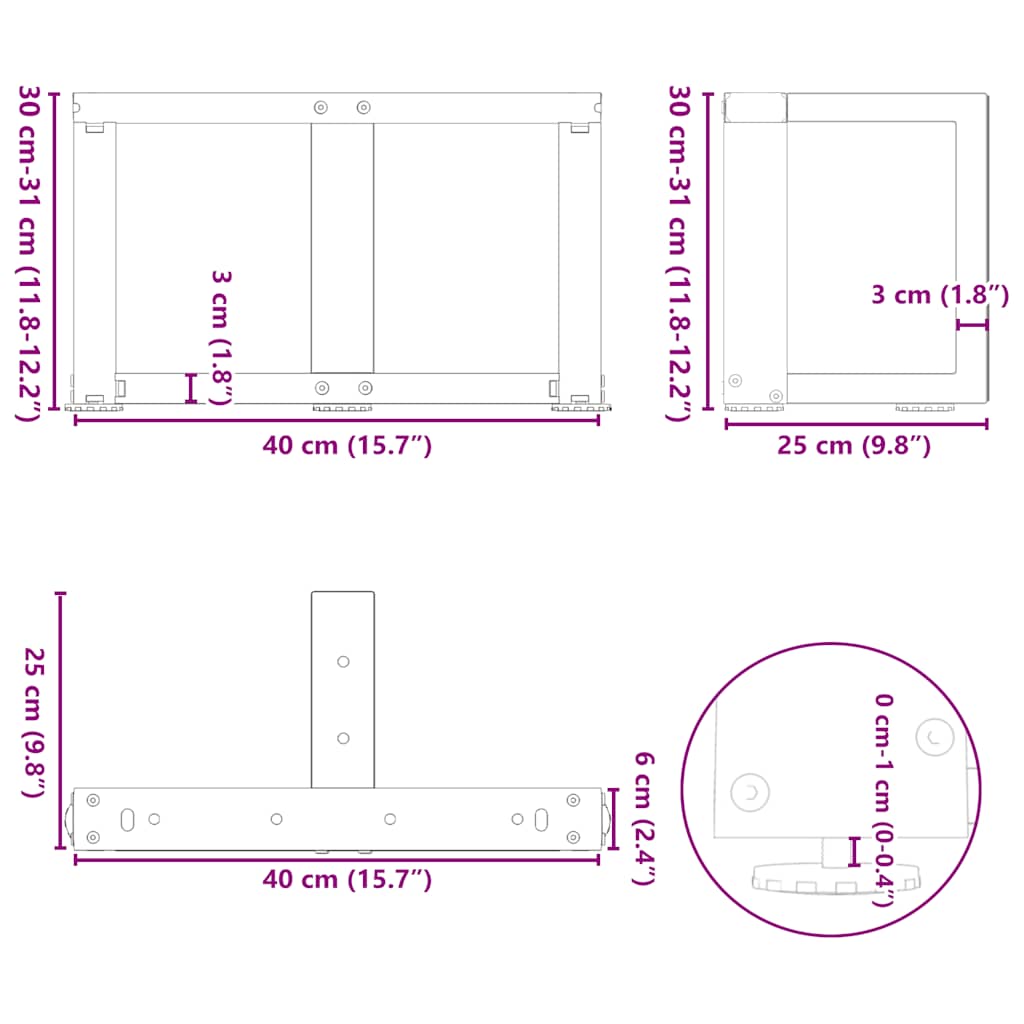 vidaXL Pieds de table basse en forme de T 2 pcs. Anthracite 40x25x(30-31) cm Acier