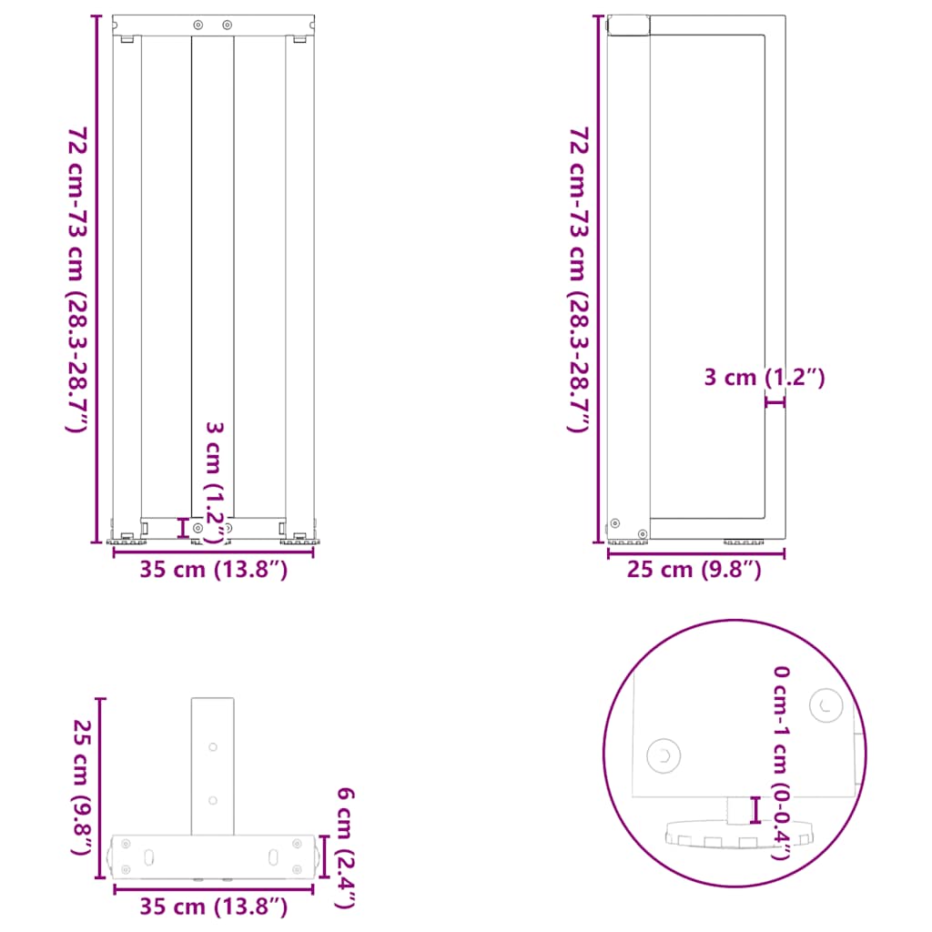 vidaXL Konsolentischbeine T-Form 2 Stk. Weiß 38x25x(72-73) cm Stahl