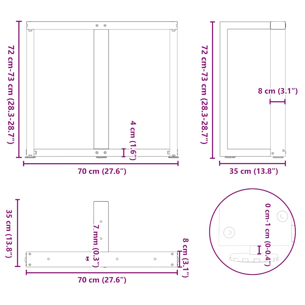 vidaXL Esstischbeine T-Form 2 Stk. Weiß 70x35x(72-73) cm Stahl
