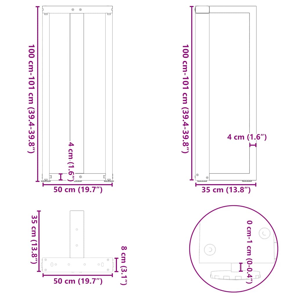 vidaXL Bartischbeine T-Form 2 Stk. Anthrazit 50x35x(100-101) cm Stahl