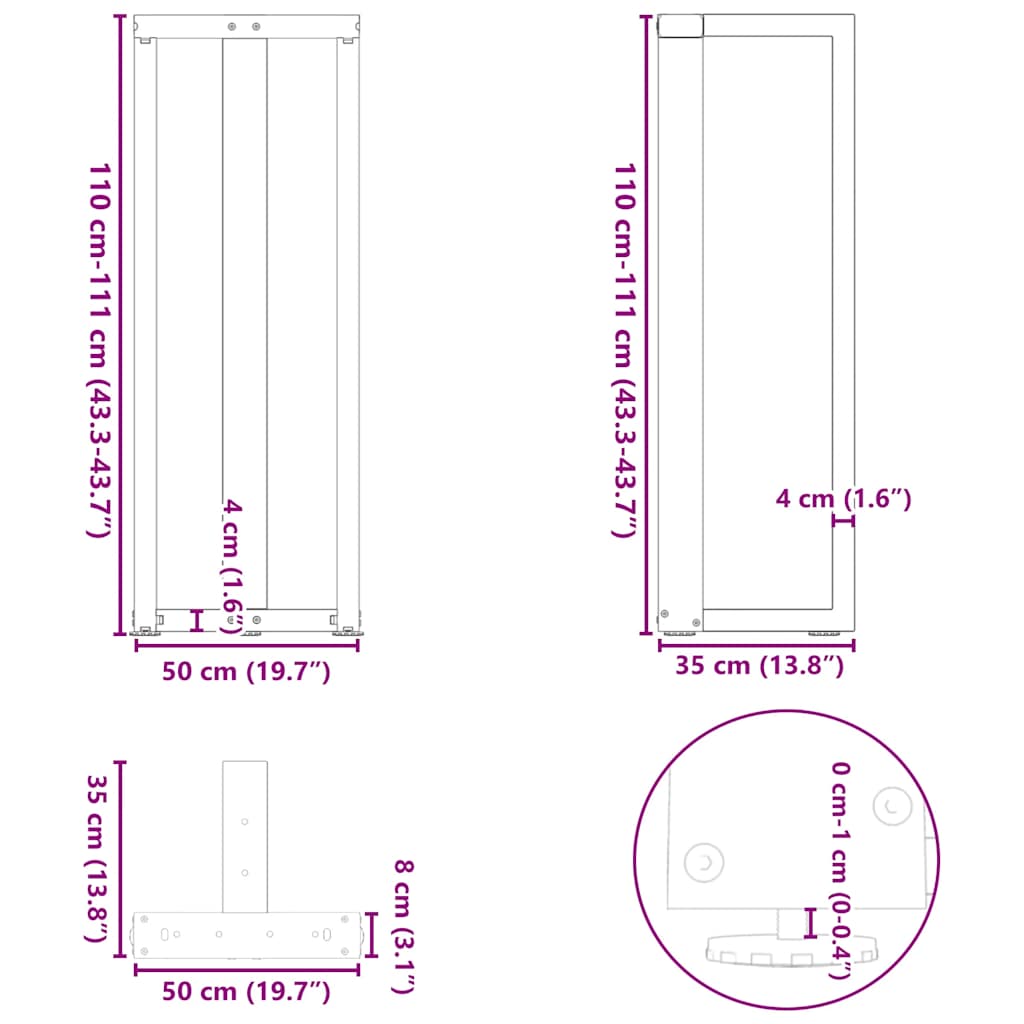 vidaXL Bartischbeine T-Form 2 Stk. Anthrazit 50x35x(110-111) cm Stahl
