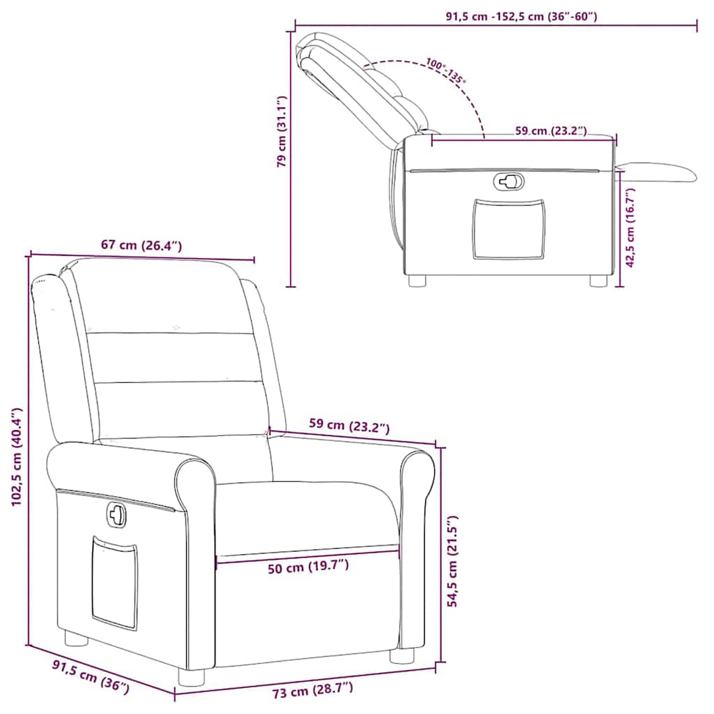 Fauteuil relax vidaXL marron tissu