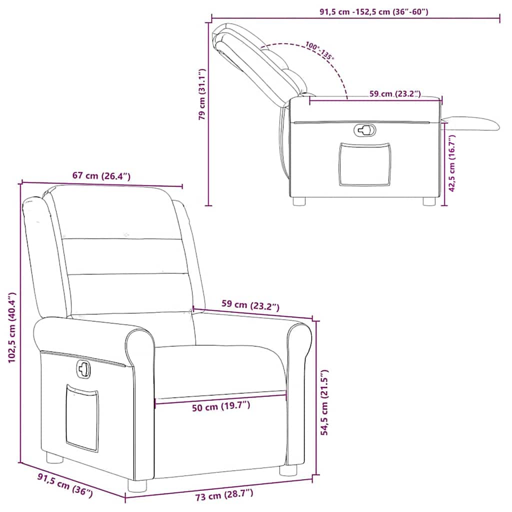 vidaXL Fauteuil relax Taupe Tissu