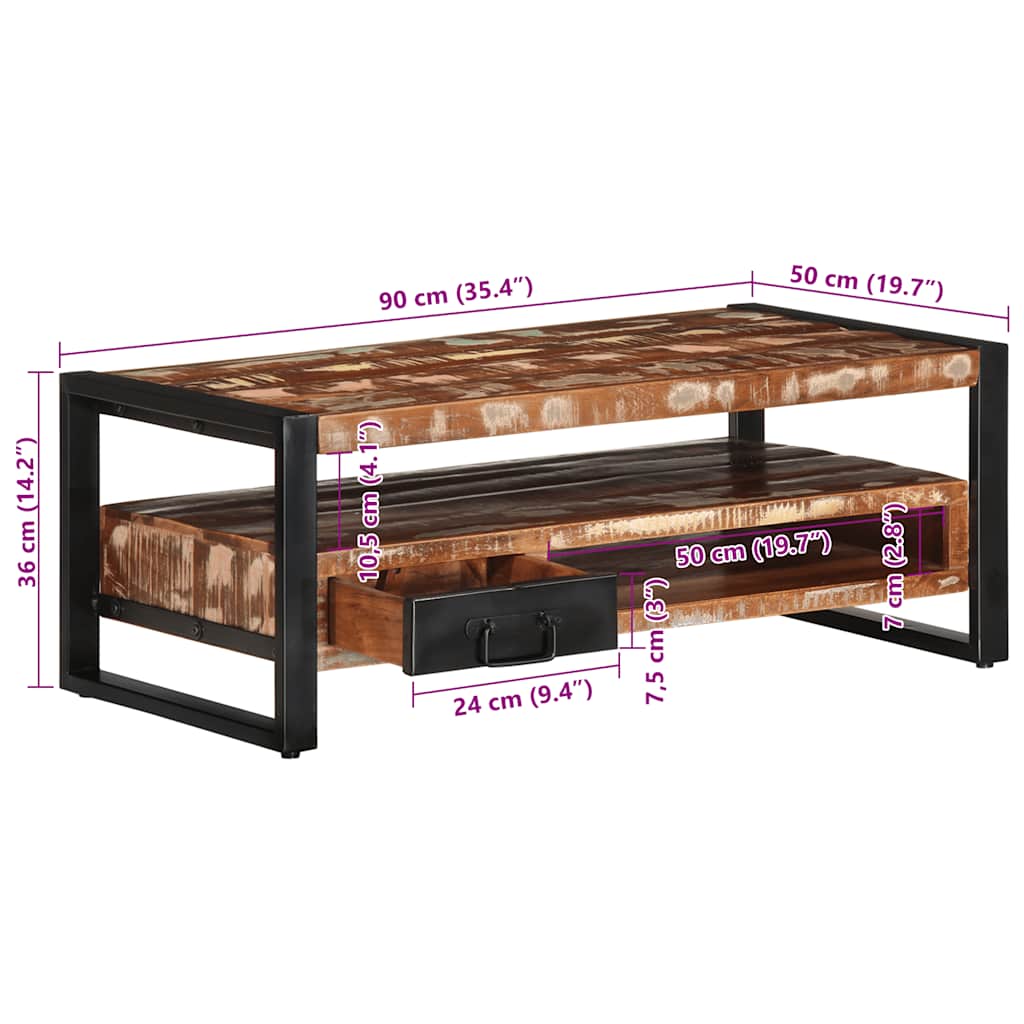 vidaXL Couchtisch Mehrfarbig 90x50x36 cm Altholz Massiv