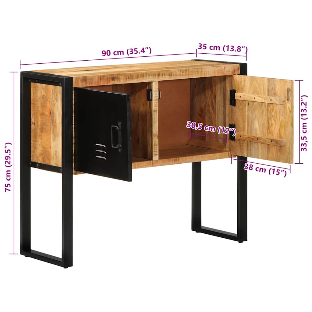 vidaXL Konsolentisch 90x35x75 cm Raues Massivholz Mango