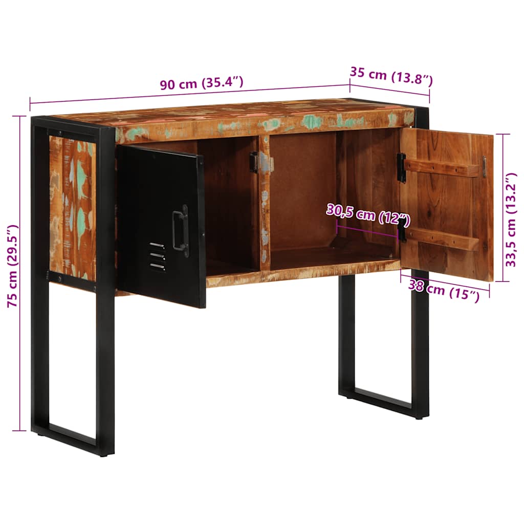 vidaXL Konsolentisch Mehrfarbig 90x35x75 cm Altholz Massiv