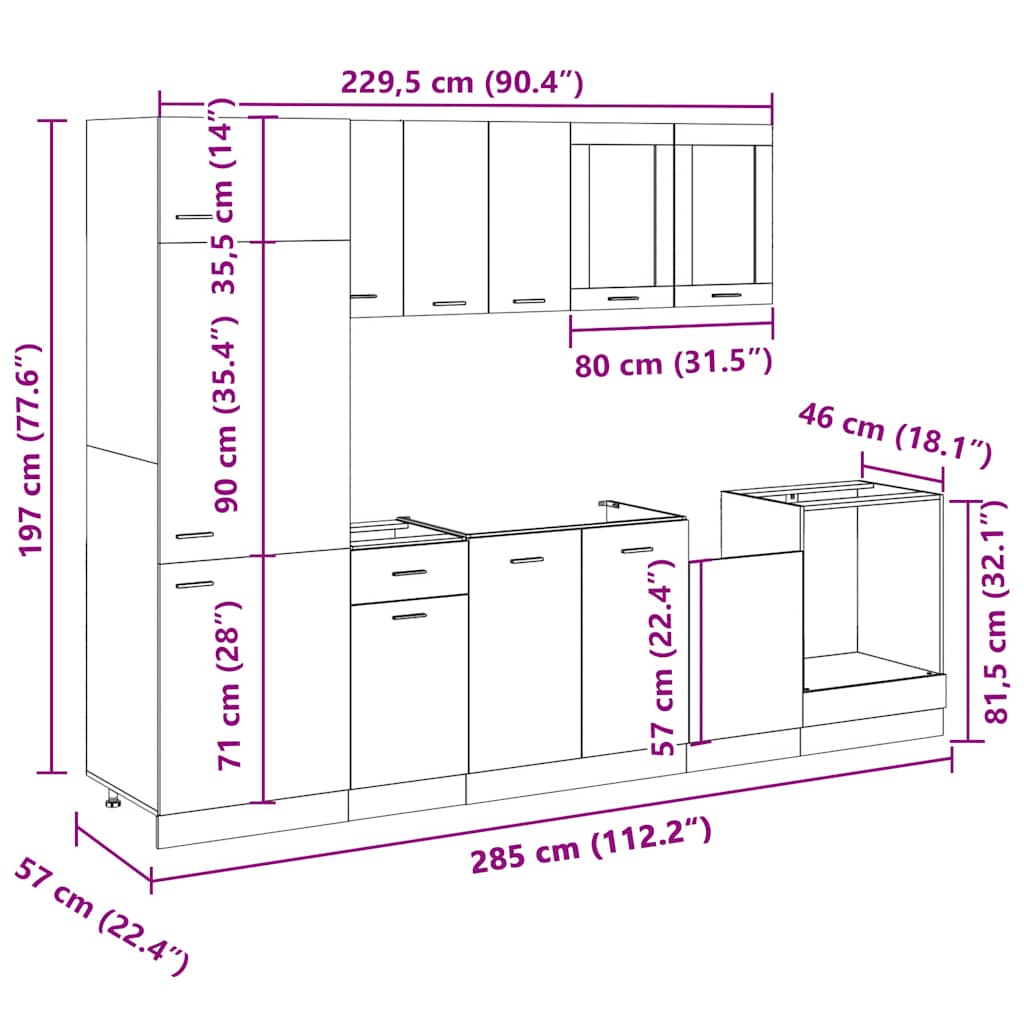 vidaXL 8-tlg. Küchenschrank-Set Lyon Sonoma-Eiche Holzwerkstoff