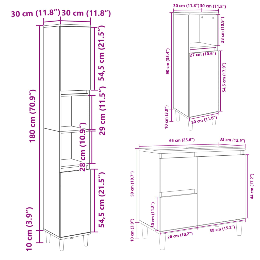 vidaXL Ensemble de meubles de salle de bain 3 pcs Chêne Sonoma Aggloméré