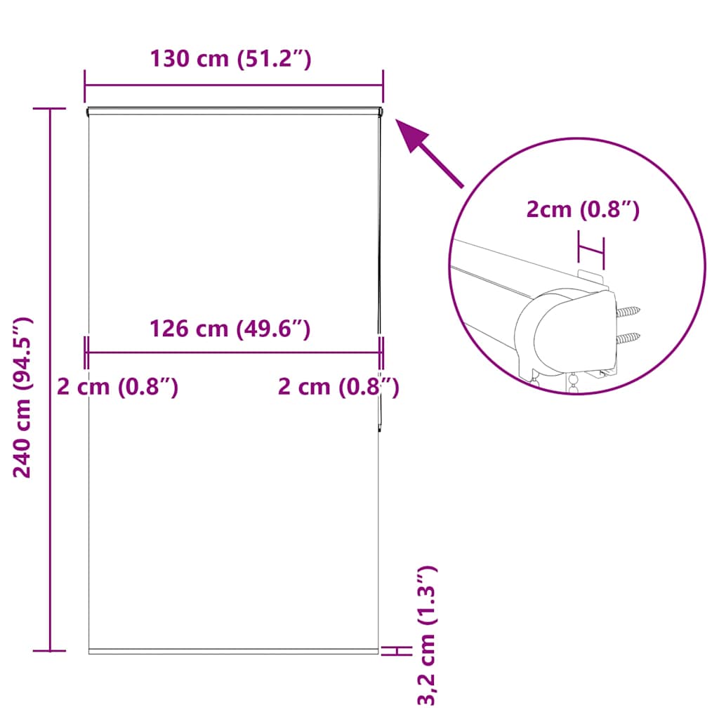 vidaXL Duschrollo mit Kassette 130x240 cm Stoffbreite 126 cm