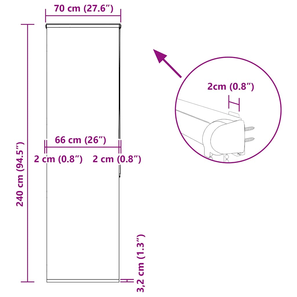 vidaXL Duschrollo mit Kassette 70x240 cm Stoffbreite 66 cm