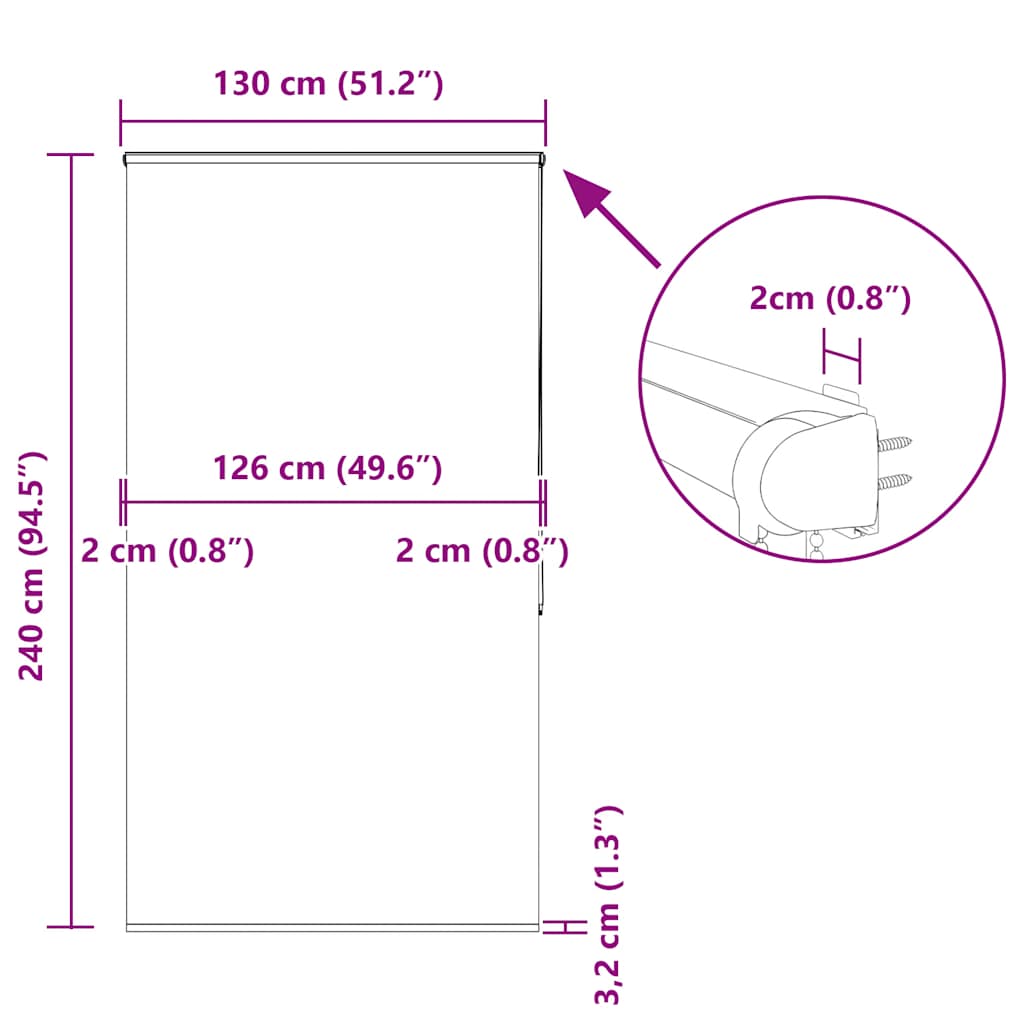 vidaXL Duschrollo mit Kassette 130x240 cm Stoffbreite 126 cm